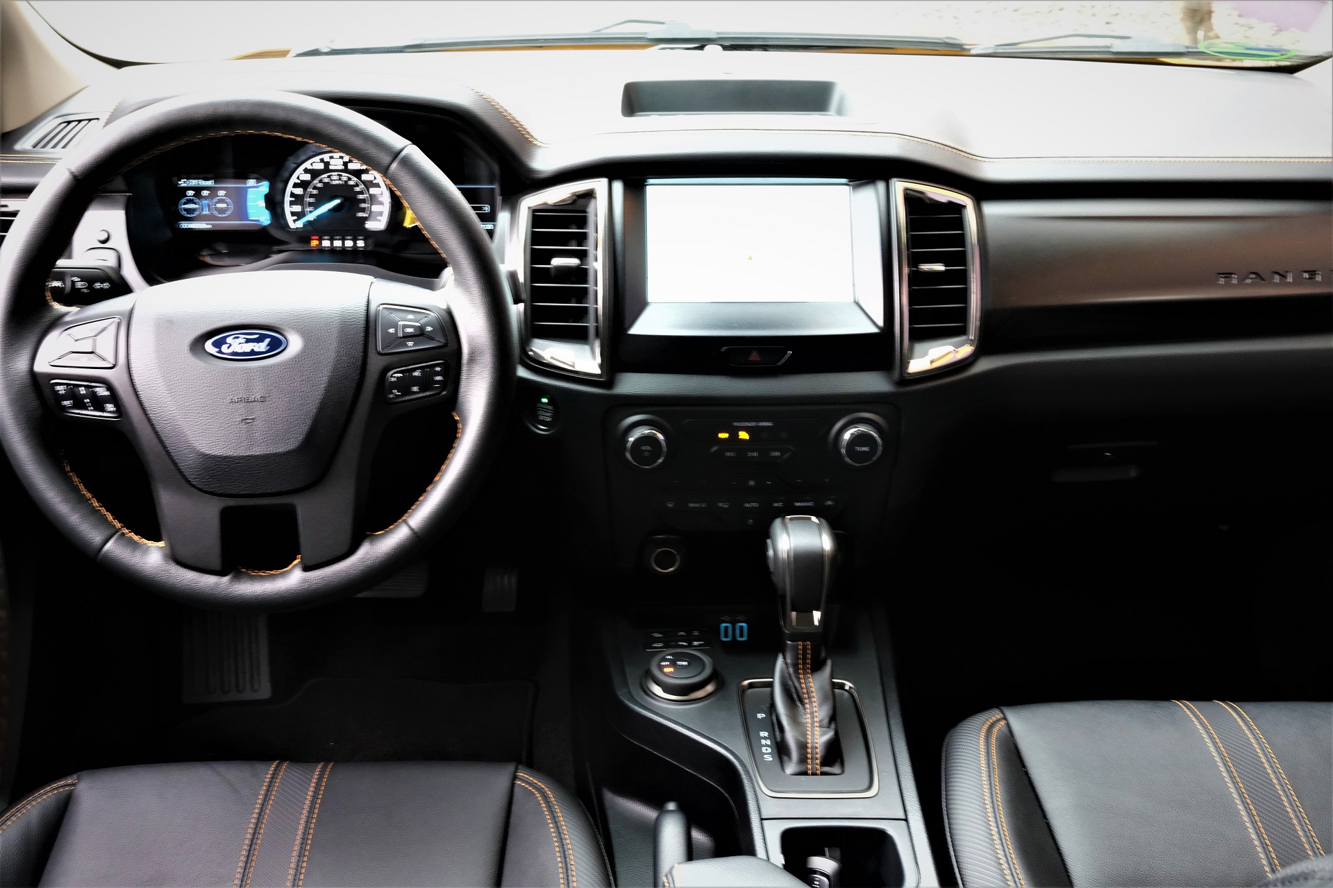 Interior and dashboard of a 2023 Ford Ranger Lariat